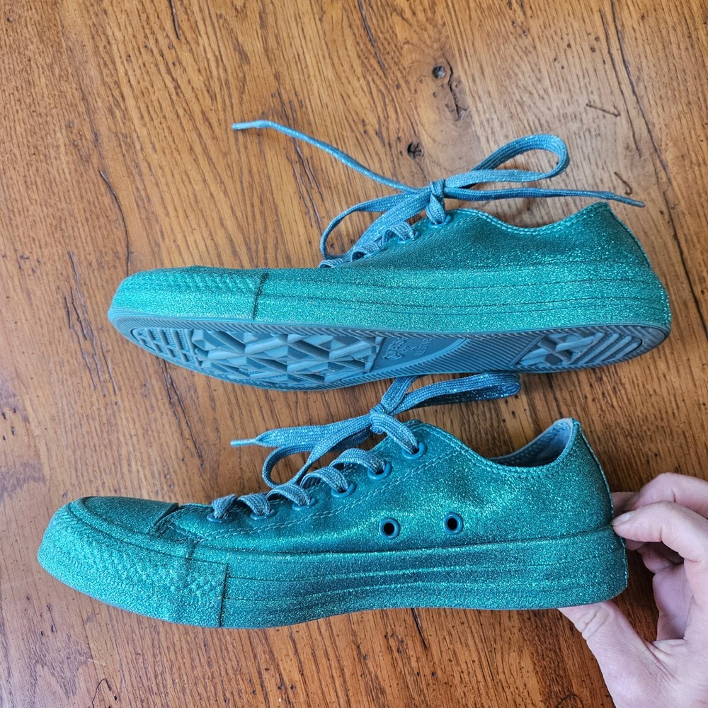 Converse Chuck Taylor All Star Brittany Glitter Green Sneakers Low Womens 7 - Picture 6 of 8